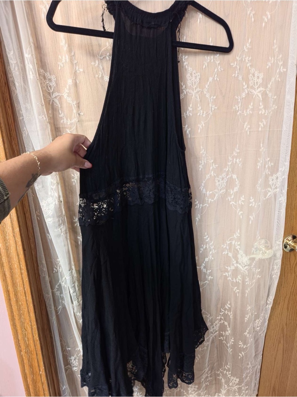 Free People Black Lace-Trim Maxi Dress